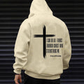 KZZ Men's Cross & Letter Print Drop Shoulder Hoodie,  Casual Regular Fit Hooded Sweatshirt