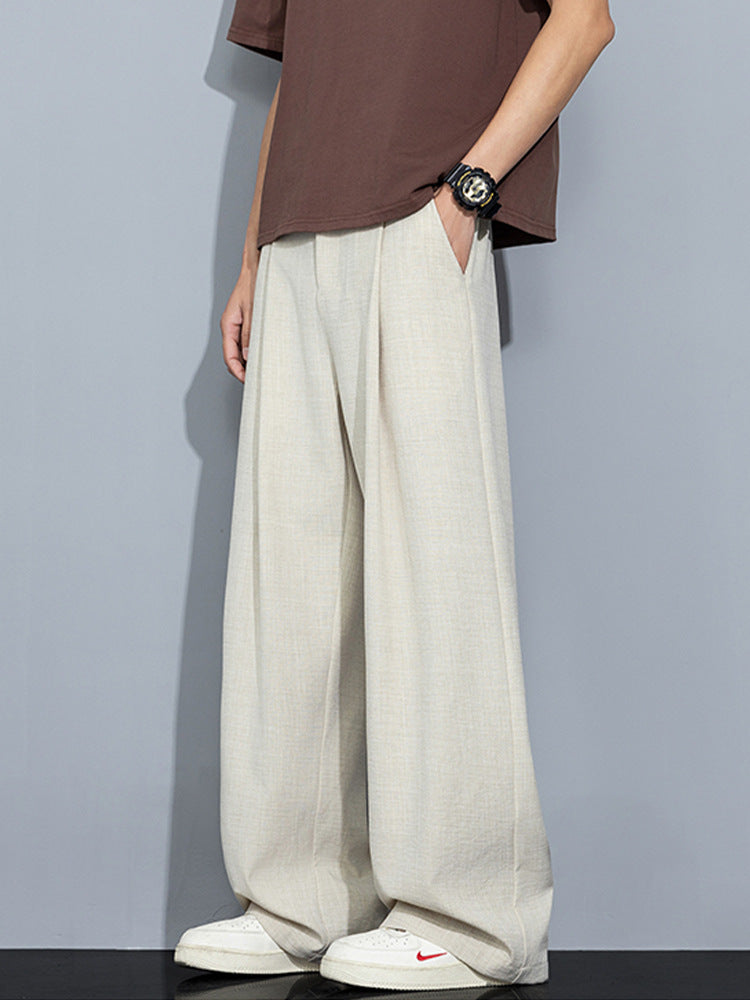 KZZ Men's Pleated Wide-Leg Dress Trousers