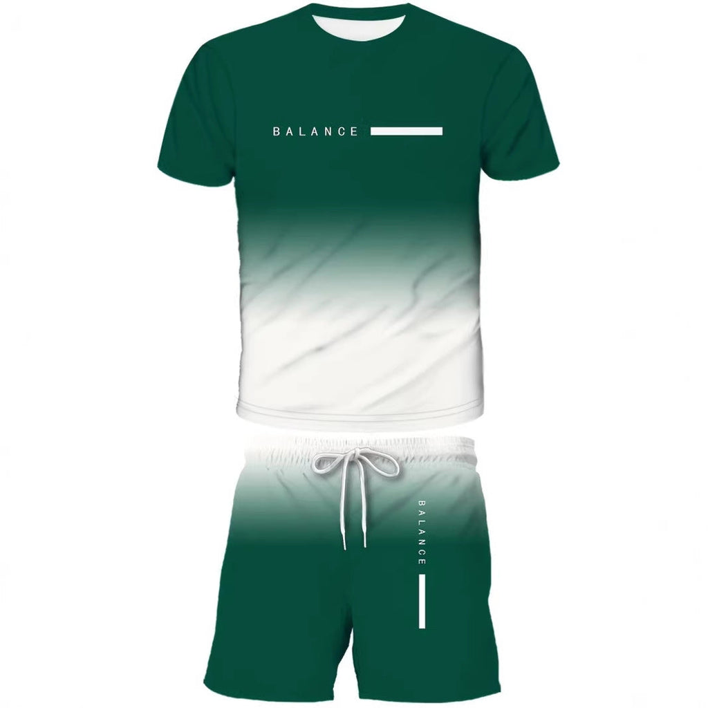 KZZ Men's Gradient Short-Sleeve Gym Set