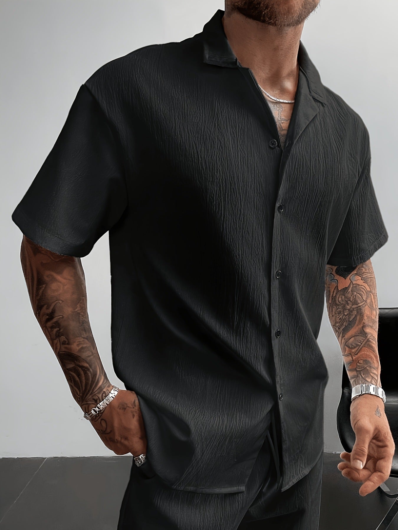 KZZ Men's Plus-Size Streetwear Two-Piece Set