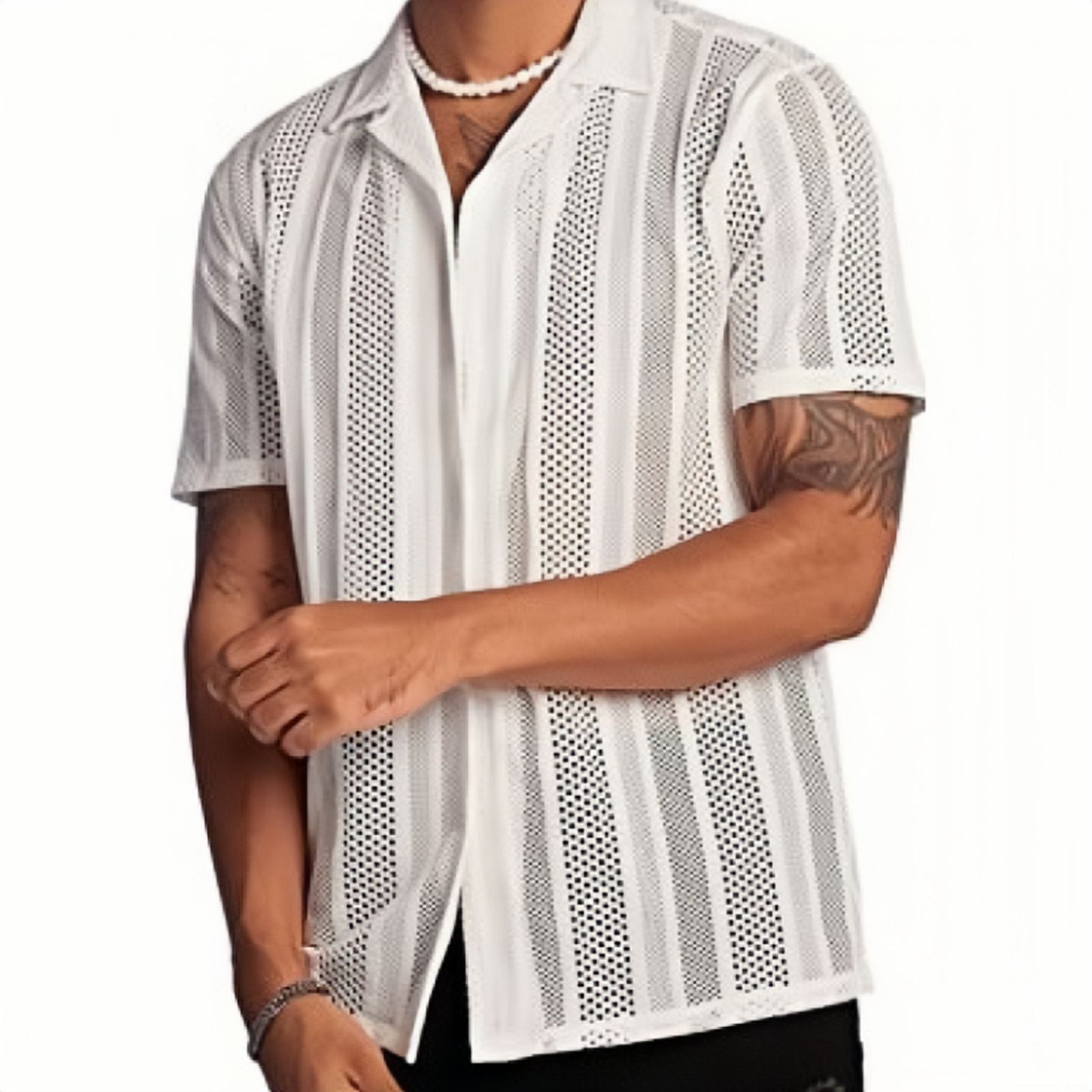 KZZ Men's Semi-Sheer Short-Sleeve Shirt