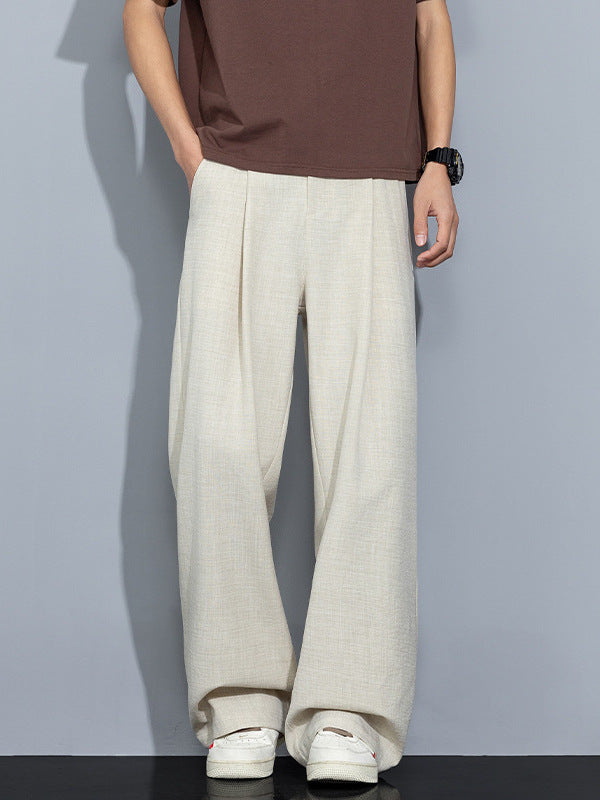 KZZ Men's Pleated Wide-Leg Dress Trousers
