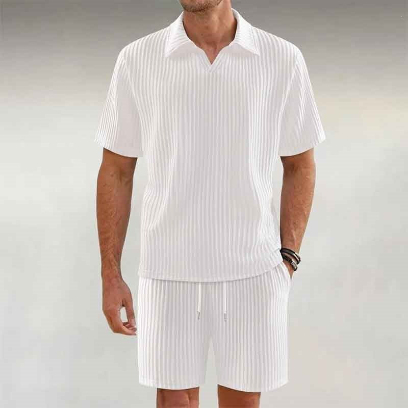 KZZ Short-Sleeve V-Neck Polo Top and Shorts Set