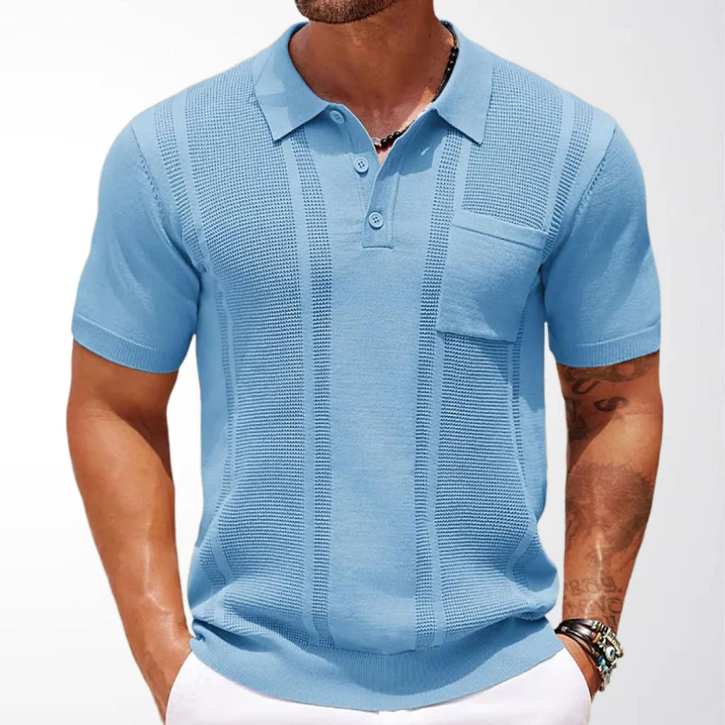 KZZ Men's High-Stretch Acrylic-Cotton Knit Polo Shirt