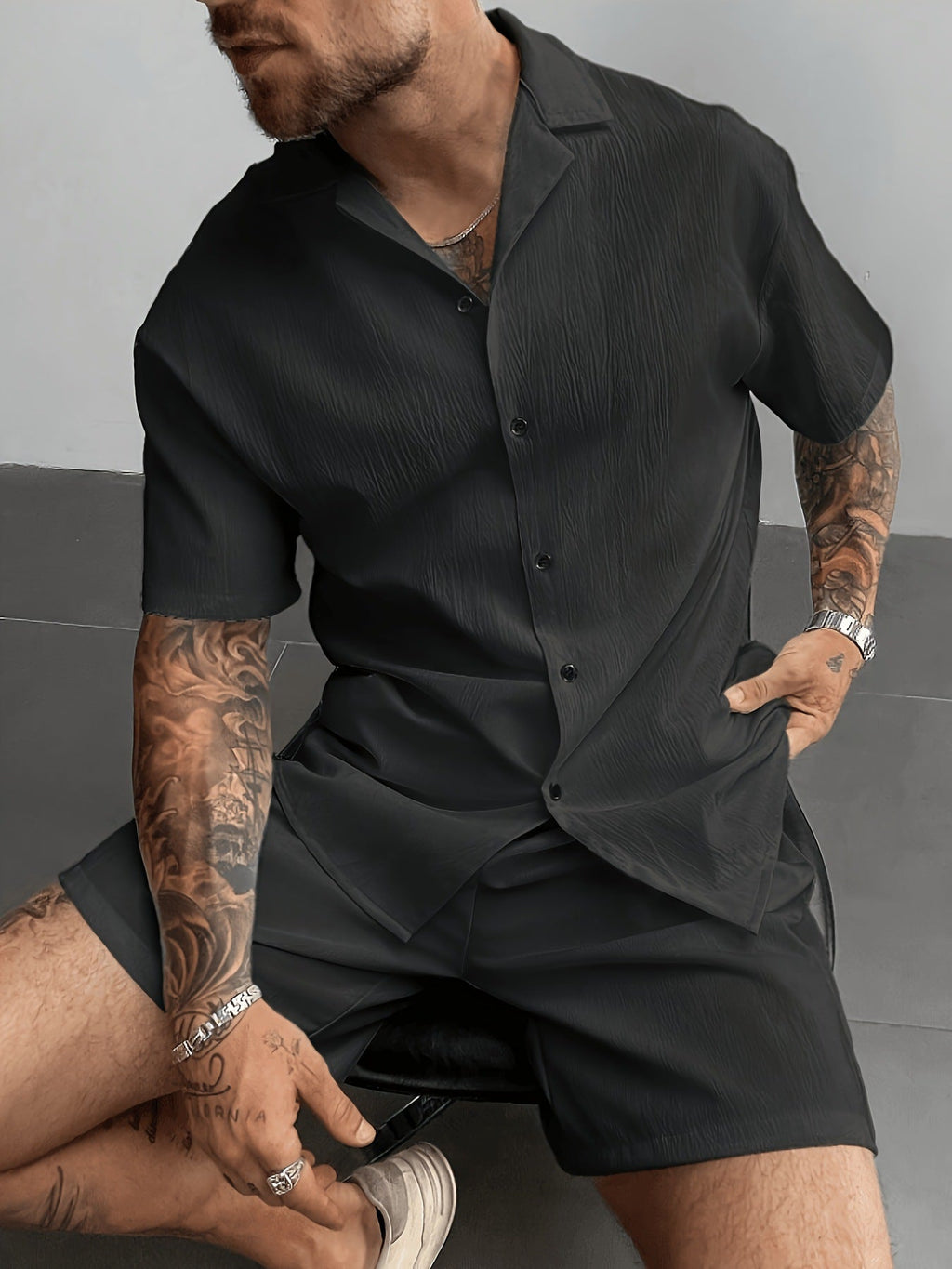 KZZ Men's Plus-Size Streetwear Two-Piece Set
