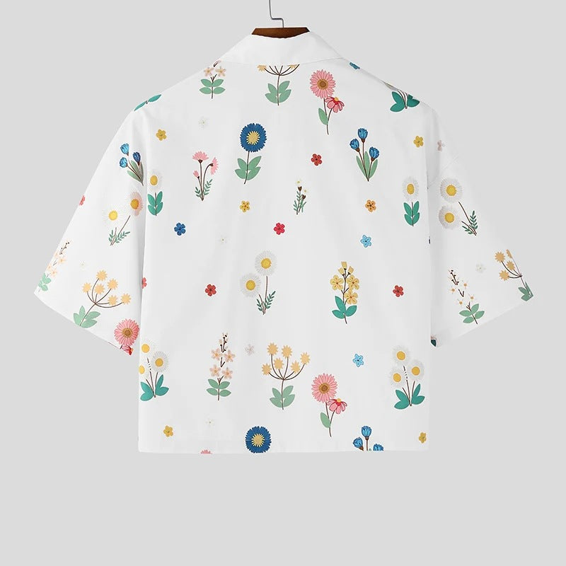 KZZ Men's Short-Sleeve Casual Floral Shirt