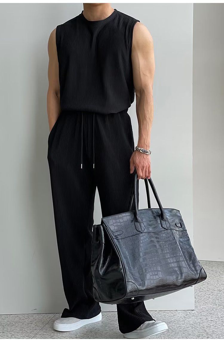 KZZ Men's Two-Piece Ribbed Knit Tracksuit