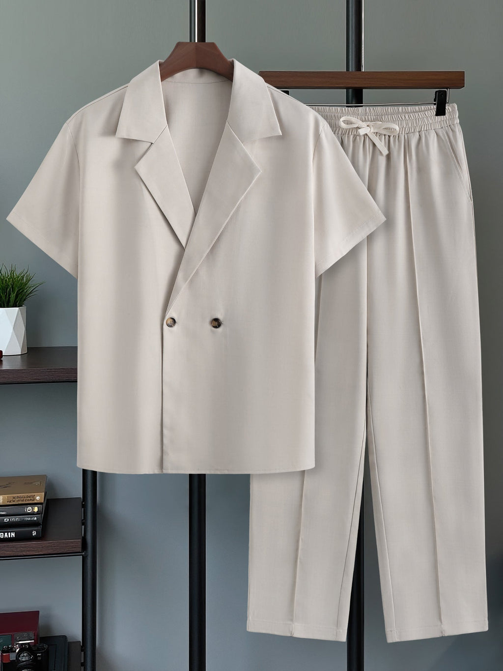 KZZ Men's Notched-Lapel Two-Piece Loungewear Set