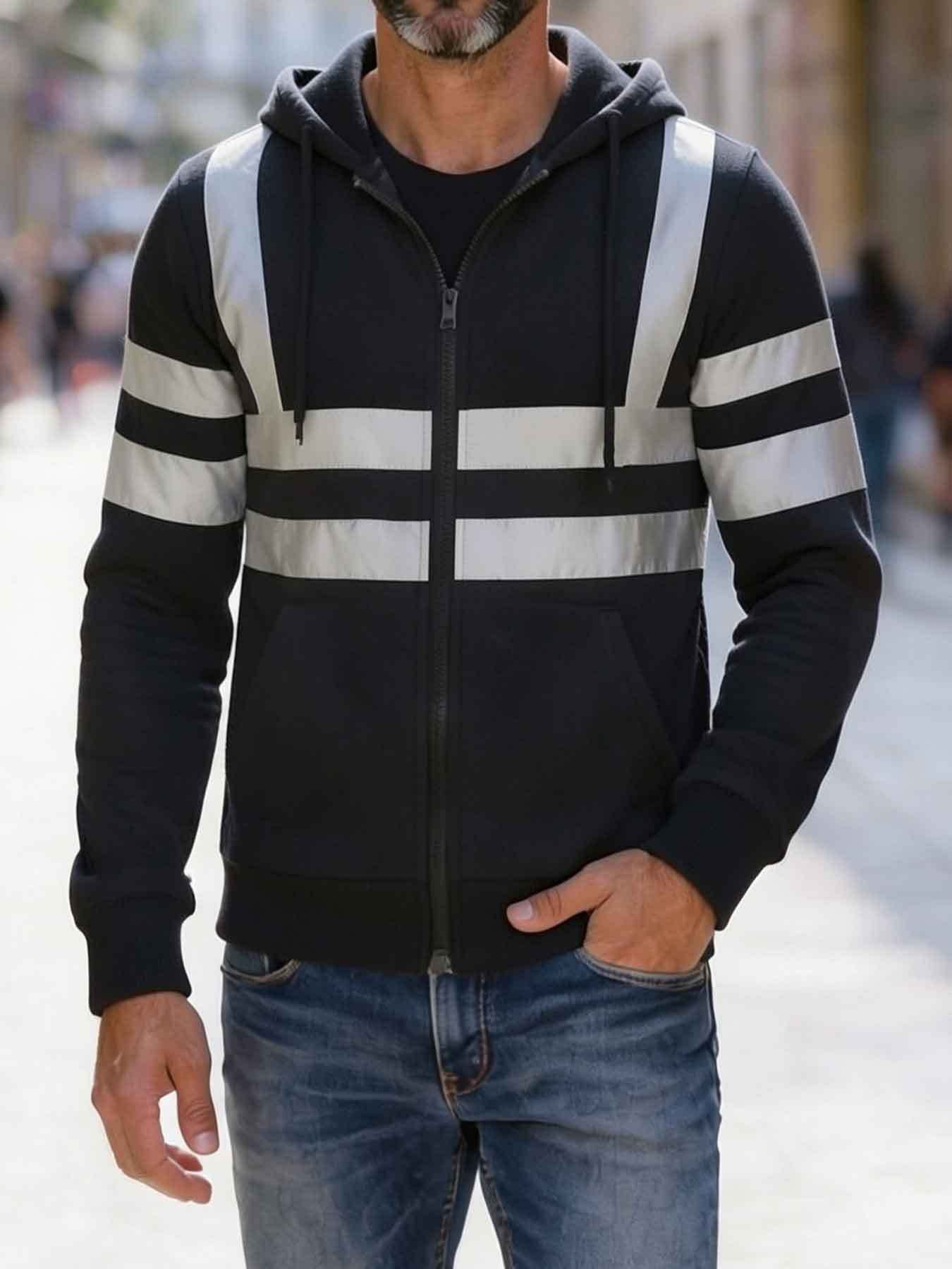 KZZ Men's Fleece-Lined Hoodie with Reflective Zipper
