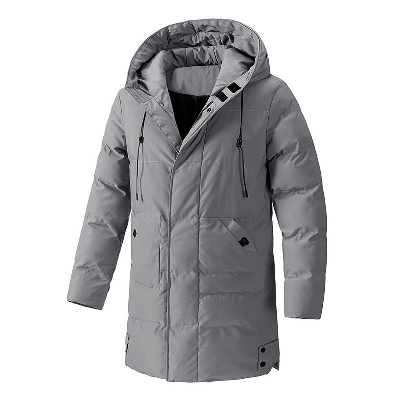KZZ Men's Thick Winter Warm Coat Plus Size Cold Weather Jacket with Hood Long Sleeve Front Button Design