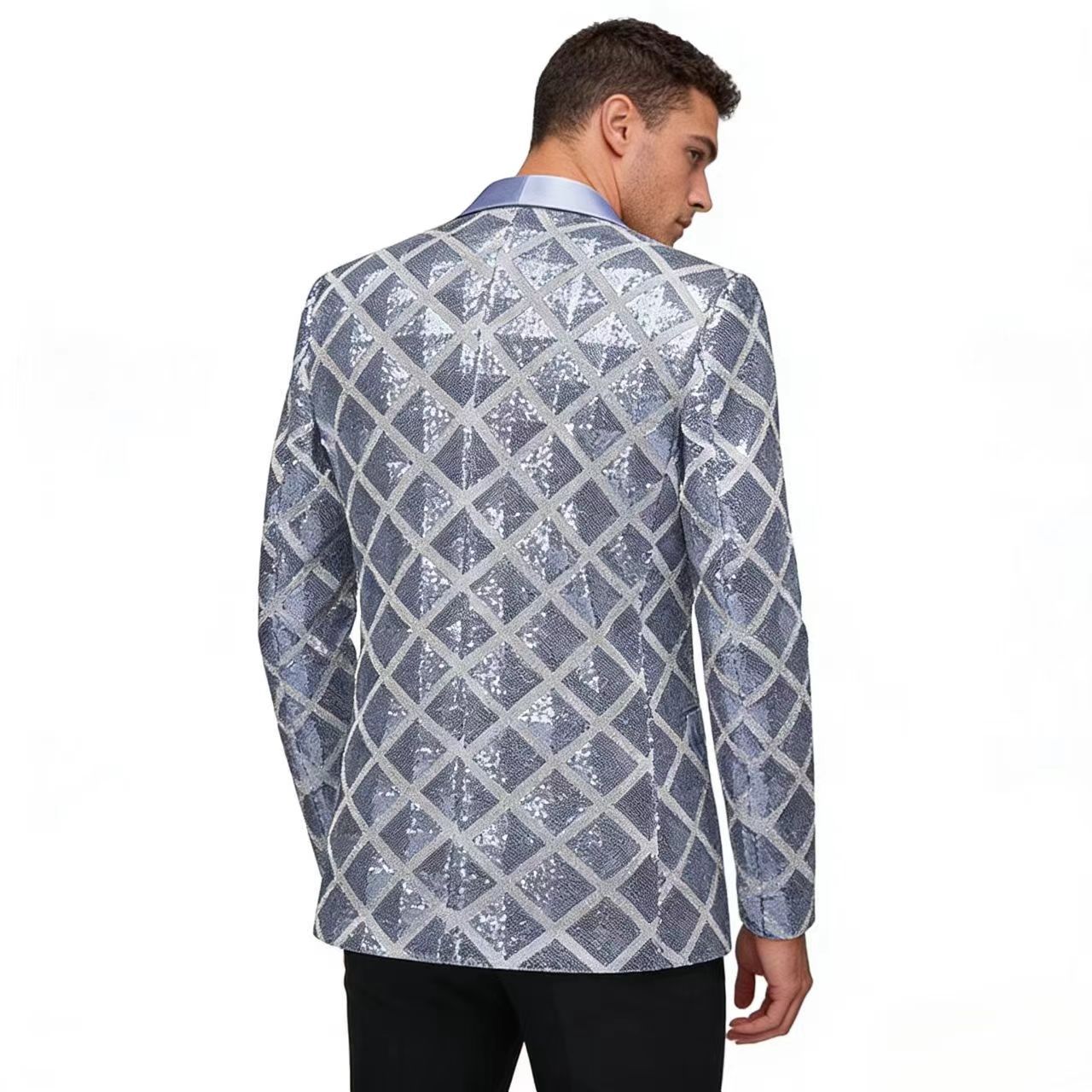 KZZ Men's Solid-Color Slim-Fit Sequin Blazer