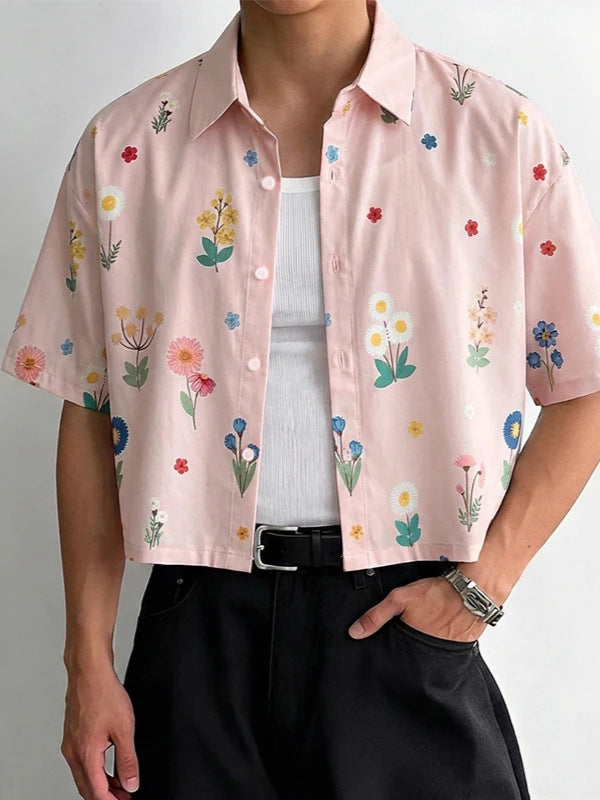 KZZ Men's Short-Sleeve Casual Floral Shirt