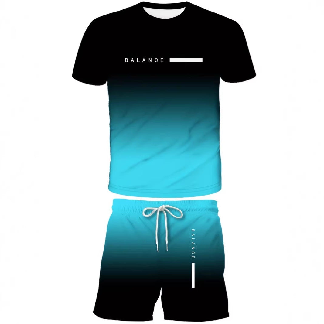 KZZ Men's Gradient Short-Sleeve Gym Set