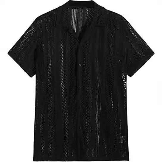 KZZ Men's Semi-Sheer Short-Sleeve Shirt