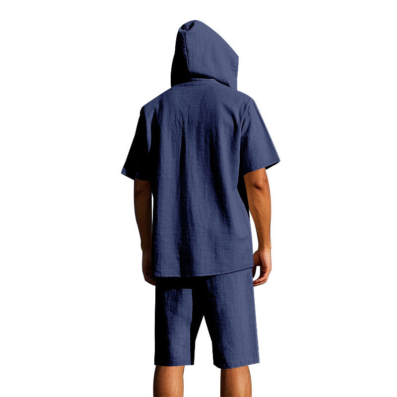 KZZ Men's Linen Hooded Two-Piece Set