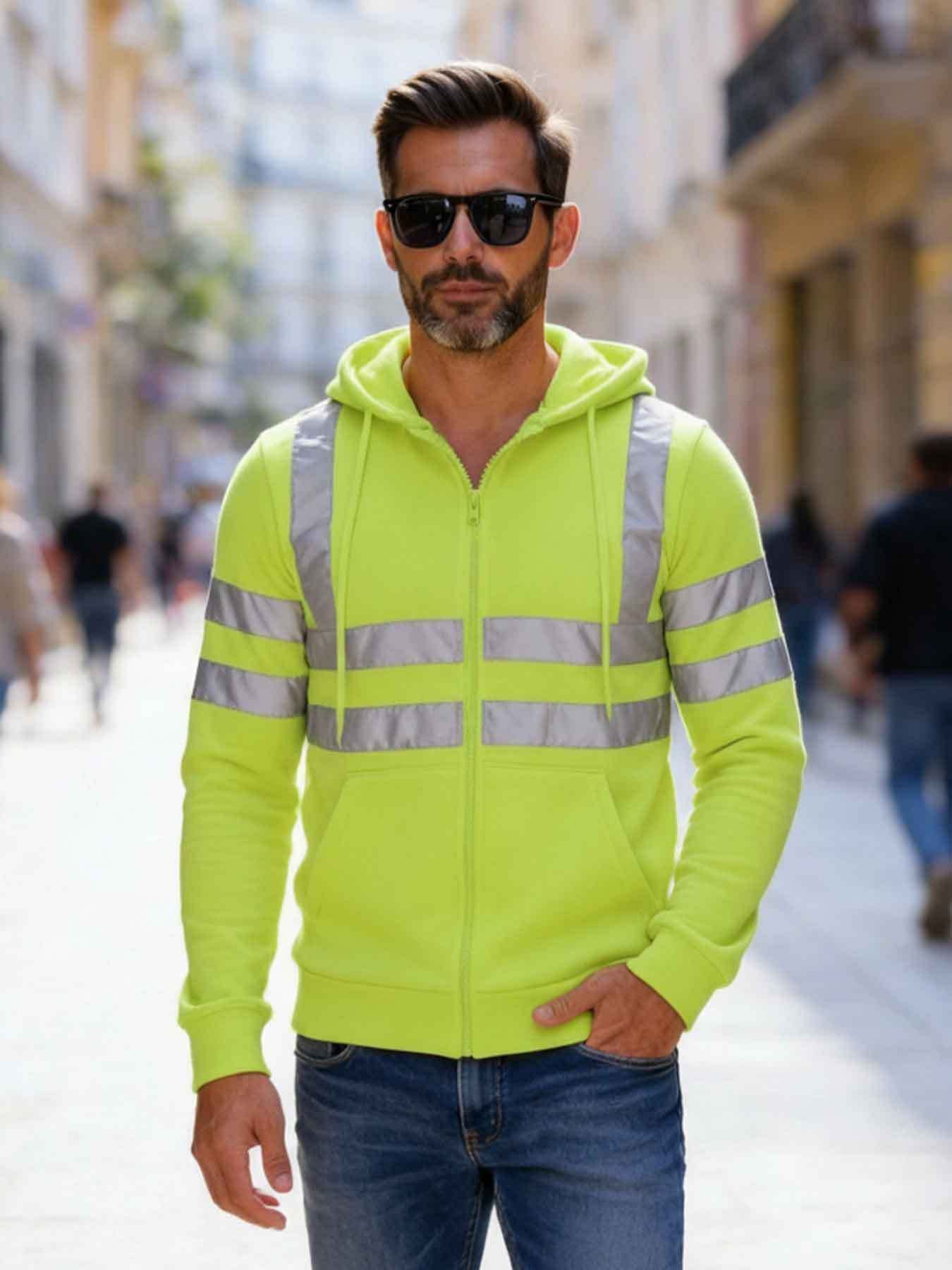 KZZ Men's Fleece-Lined Hoodie with Reflective Zipper