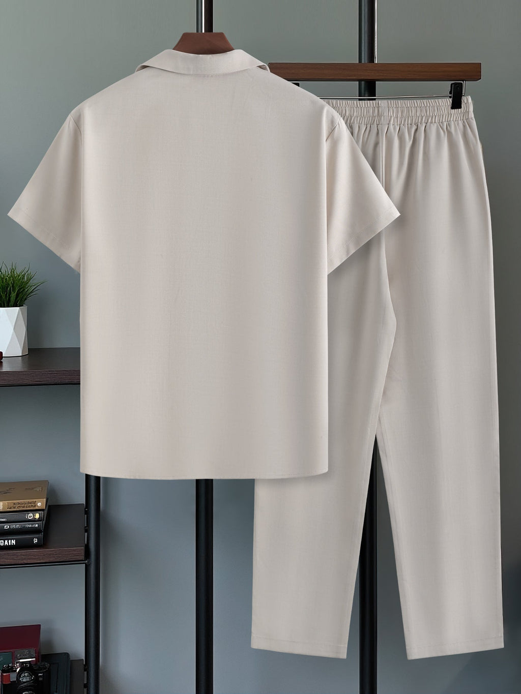 KZZ Men's Notched-Lapel Two-Piece Loungewear Set