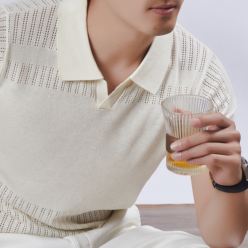 KZZ Summer Solid-Color V-Neck Short-Sleeve Polo Shirt