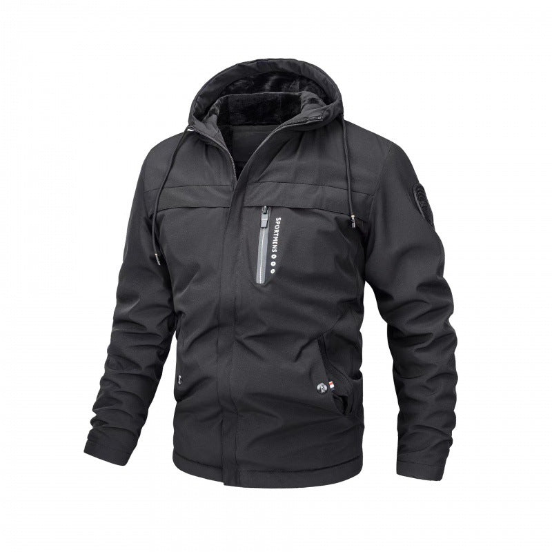 KZZMen's Heavyweight Full-Zip Hooded Jacket Windproof High-Quality Coat