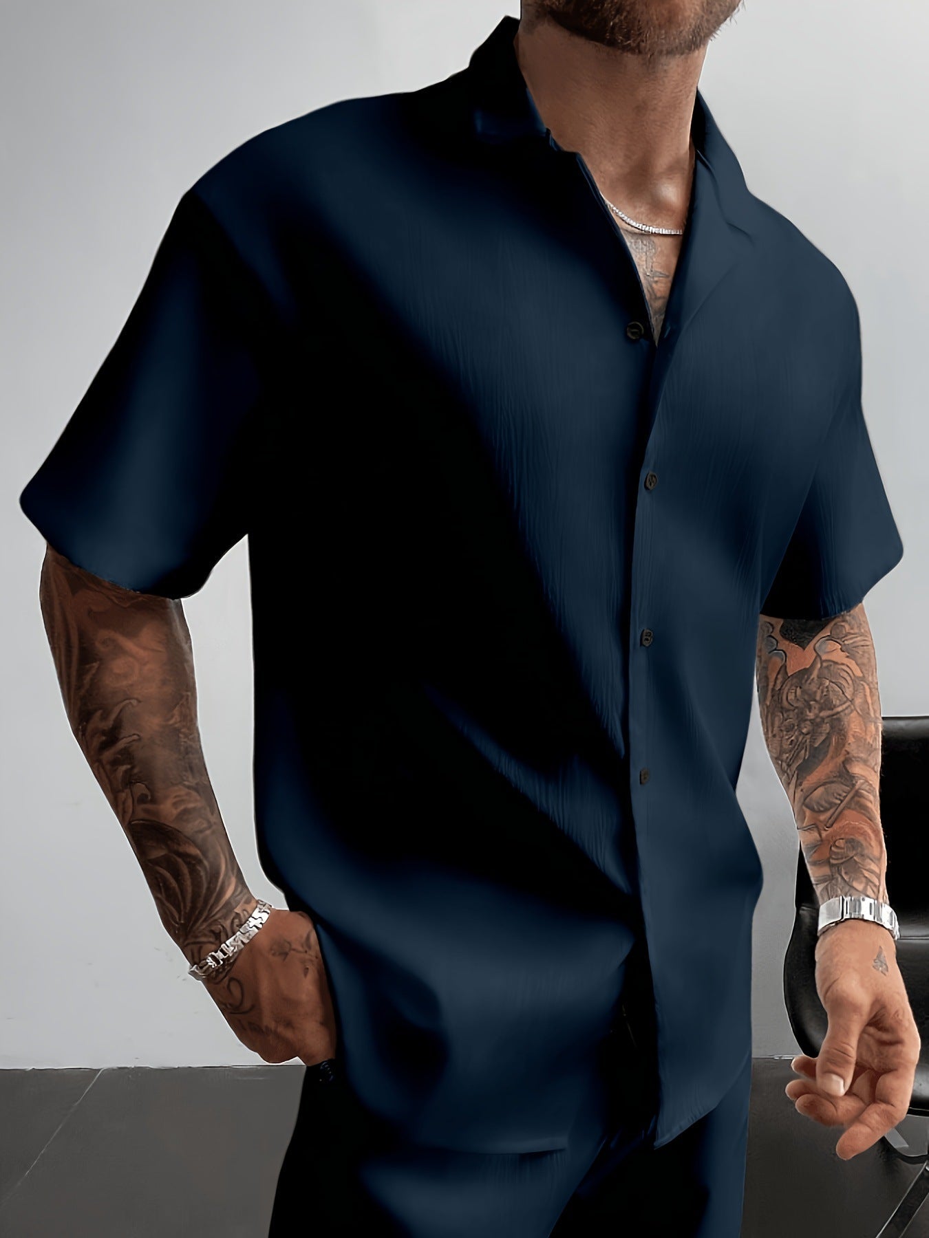 KZZ Men's Plus-Size Streetwear Two-Piece Set