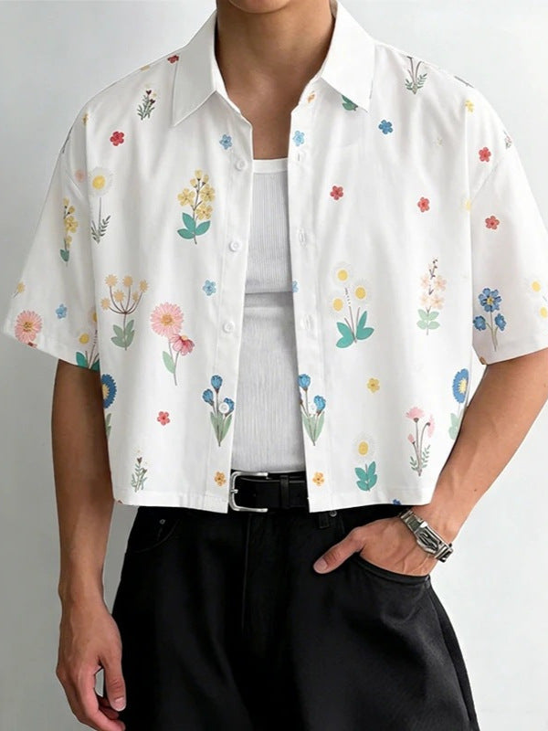 KZZ Men's Short-Sleeve Casual Floral Shirt