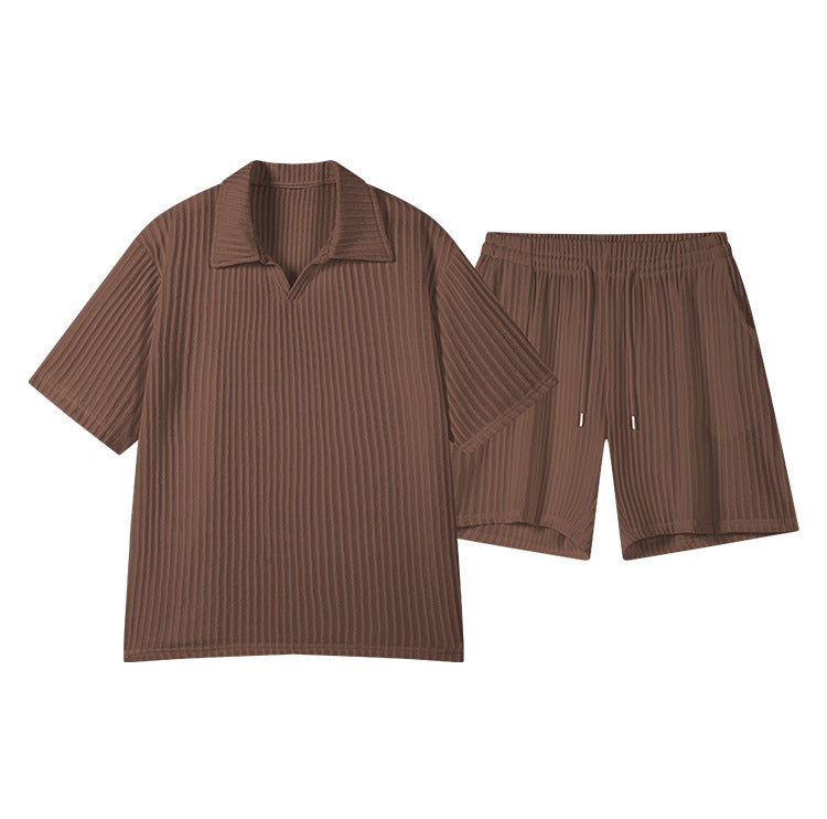 KZZ Short-Sleeve V-Neck Polo Top and Shorts Set