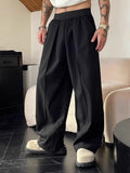 KZZ Men's Solid-Color Pleated Loose-Fit Wide-Leg Dress Trousers