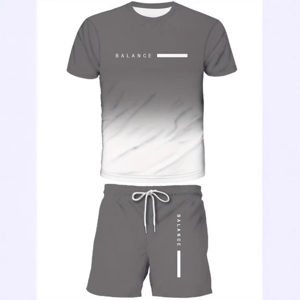 KZZ Men's Gradient Short-Sleeve Gym Set