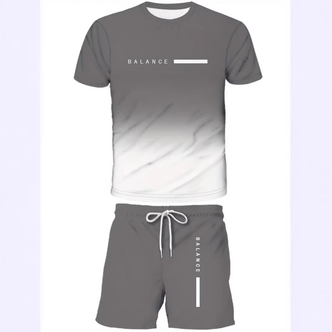KZZ Men's Gradient Short-Sleeve Gym Set
