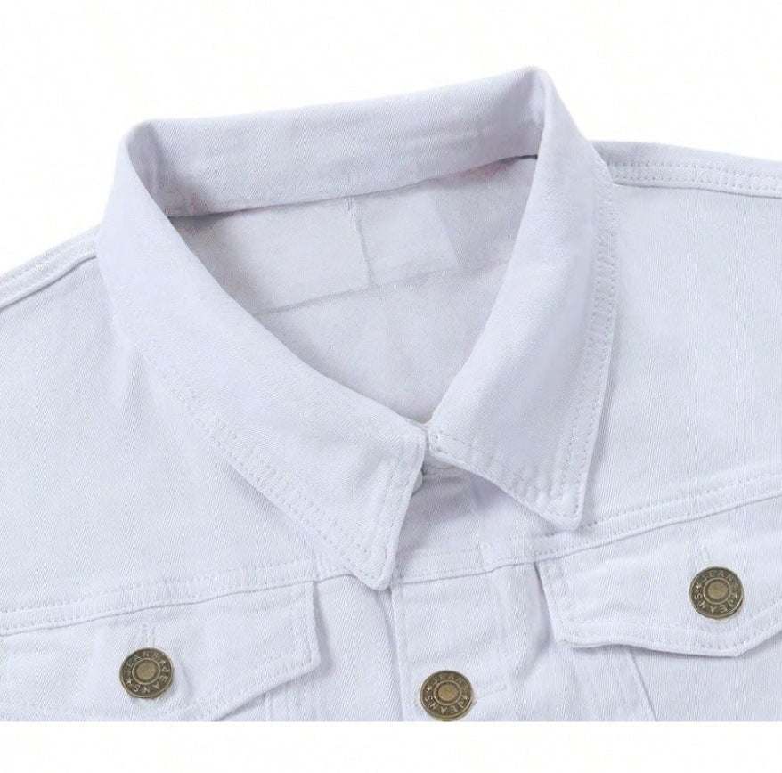 KZZ Men's White Denim Jacket