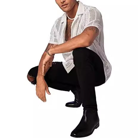 KZZ Men's Semi-Sheer Short-Sleeve Shirt