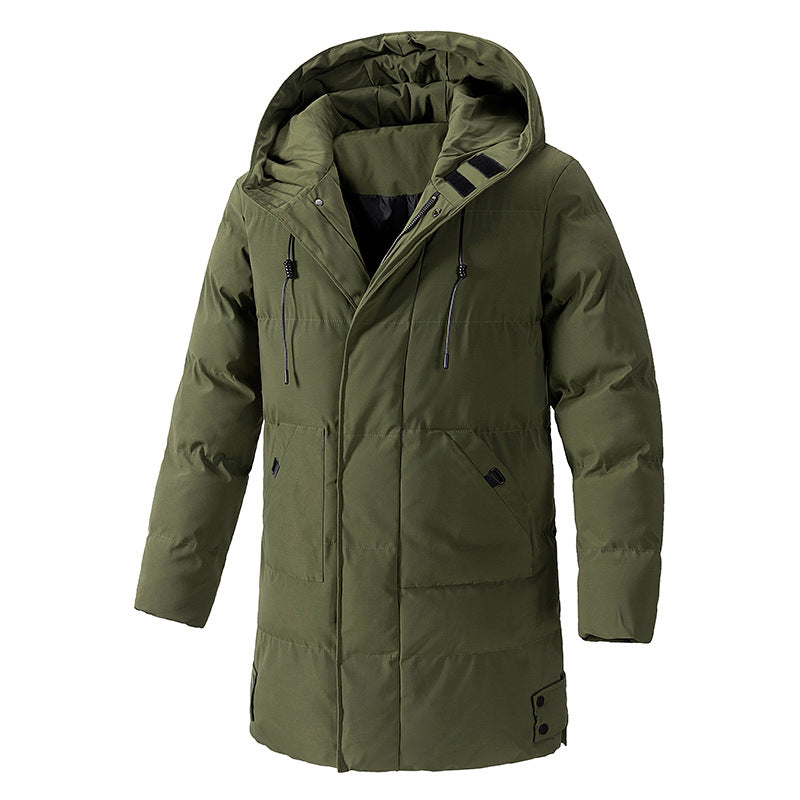 KZZ Men's Thick Winter Warm Coat Plus Size Cold Weather Jacket with Hood Long Sleeve Front Button Design