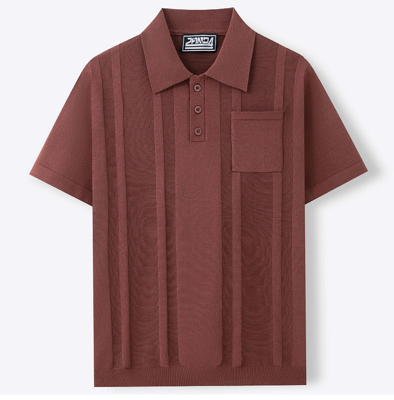 KZZ Men's High-Stretch Acrylic-Cotton Knit Polo Shirt