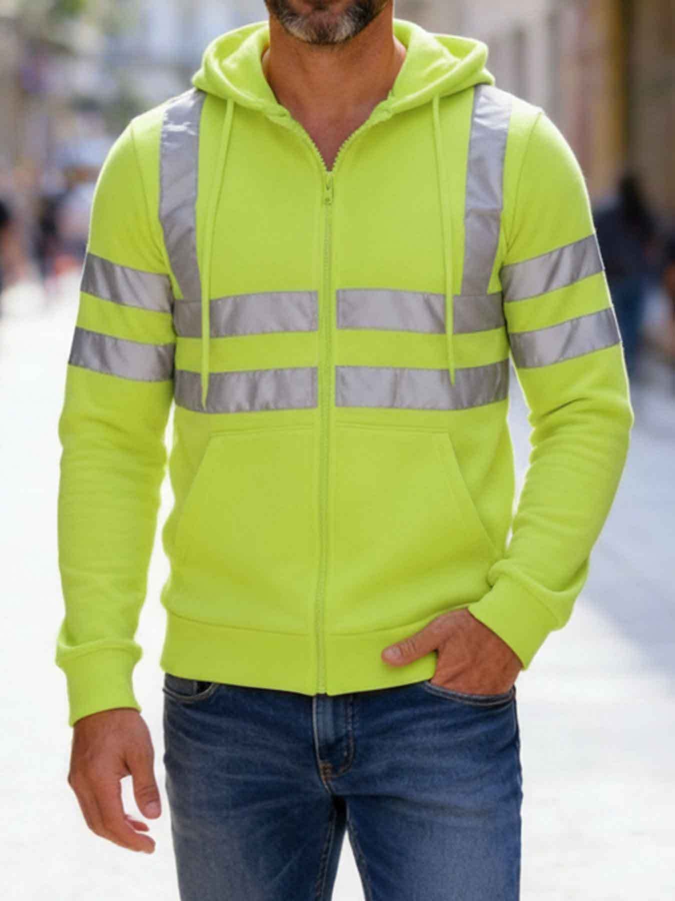 KZZ Men's Fleece-Lined Hoodie with Reflective Zipper