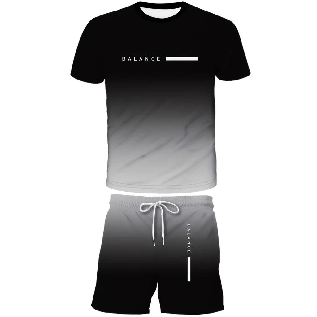 KZZ Men's Gradient Short-Sleeve Gym Set