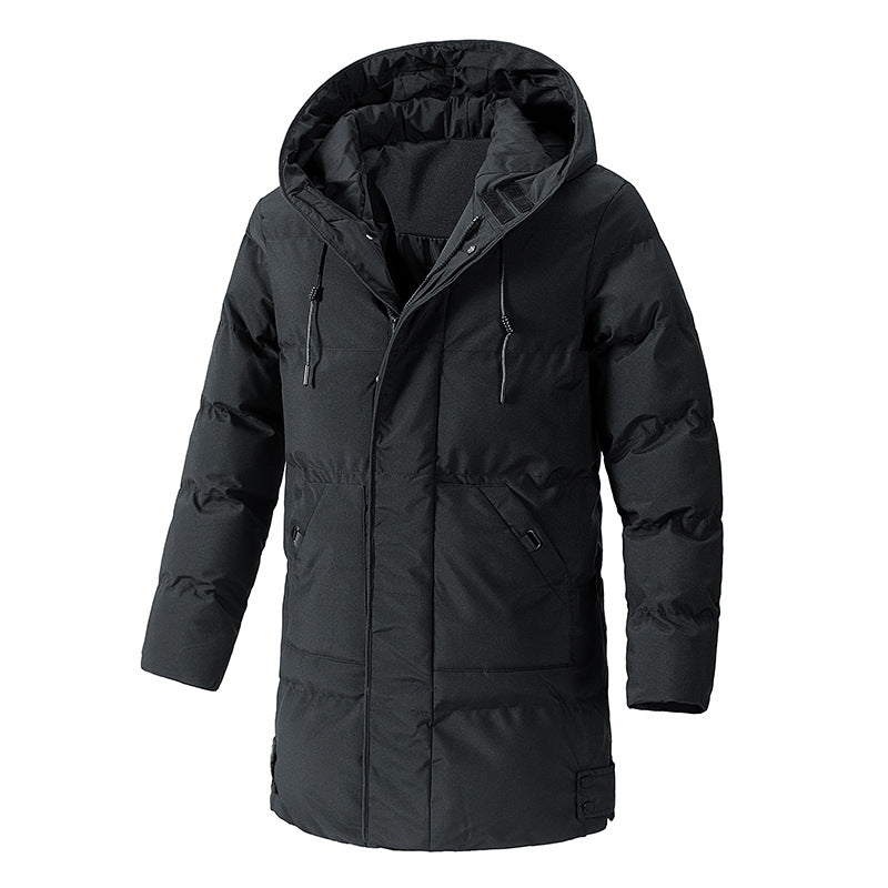 KZZ Men's Thick Winter Warm Coat Plus Size Cold Weather Jacket with Hood Long Sleeve Front Button Design