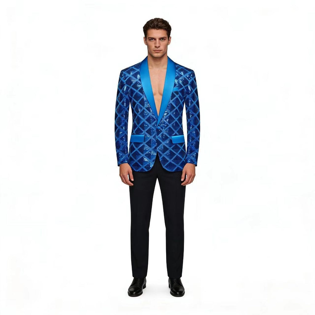 KZZ Men's Solid-Color Slim-Fit Sequin Blazer