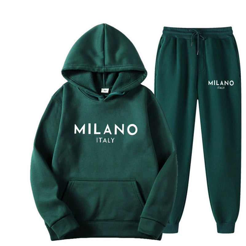 KZZ Men's Printed Hoodie and Drawstring Sweatpants Set, Menswear
