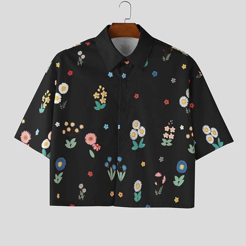 KZZ Men's Short-Sleeve Casual Floral Shirt