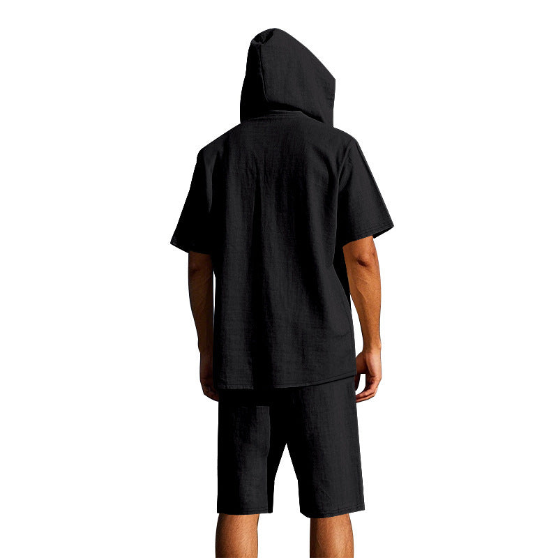 KZZ Men's Linen Hooded Two-Piece Set