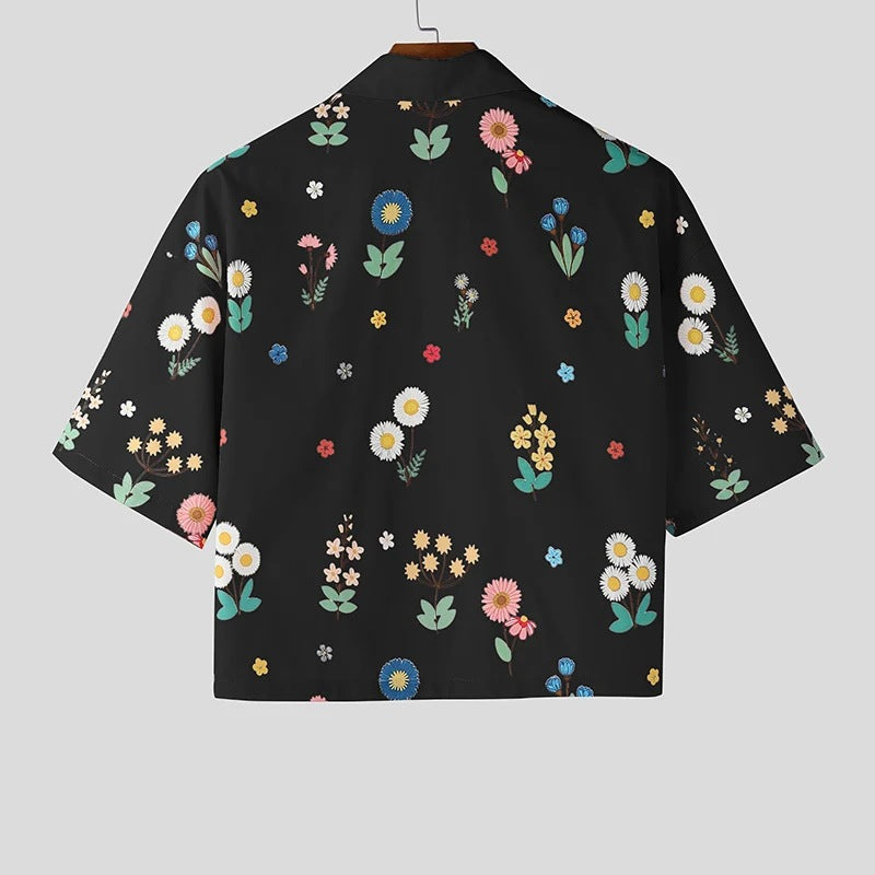 KZZ Men's Short-Sleeve Casual Floral Shirt