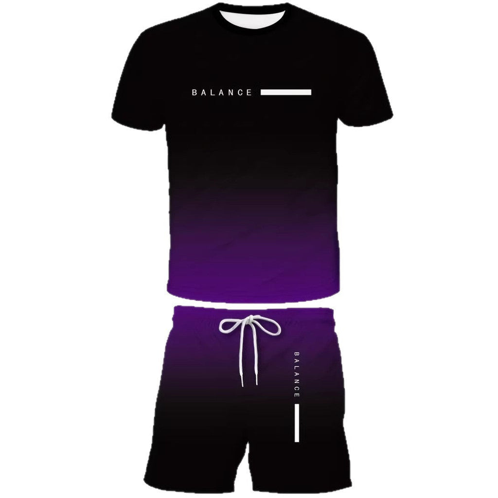 KZZ Men's Gradient Short-Sleeve Gym Set