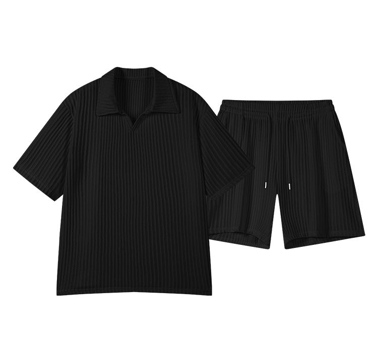KZZ Short-Sleeve V-Neck Polo Top and Shorts Set