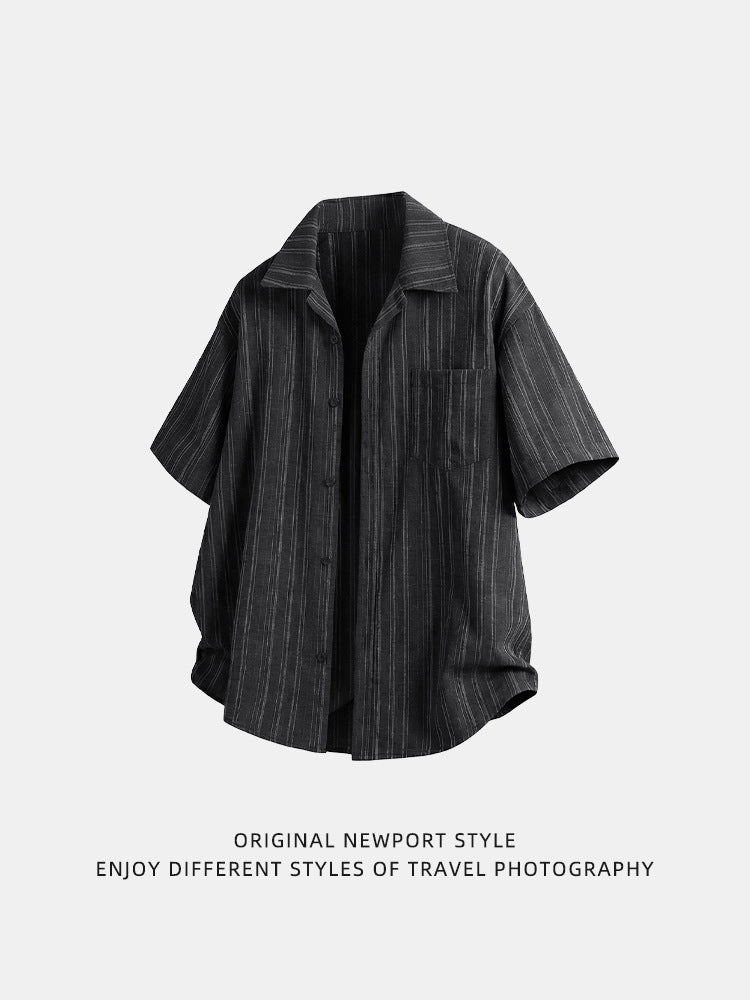 KZZ Men's Loose-Fit Striped Collared Shirt