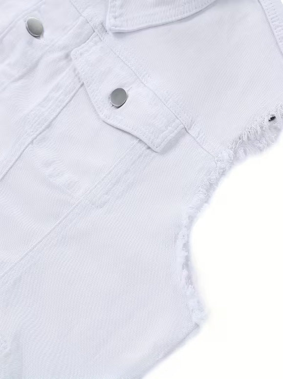 KZZ Men's White Denim Jacket