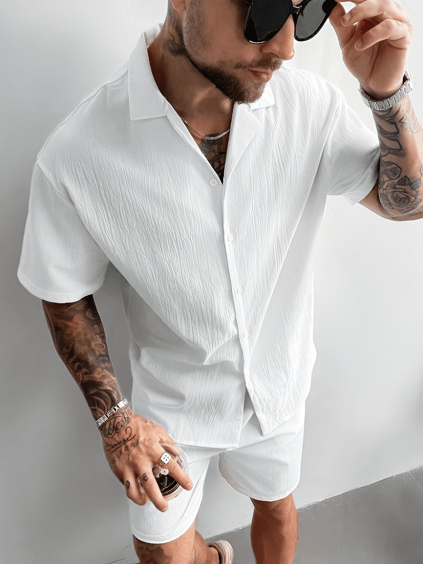 KZZ Men's Plus-Size Streetwear Two-Piece Set