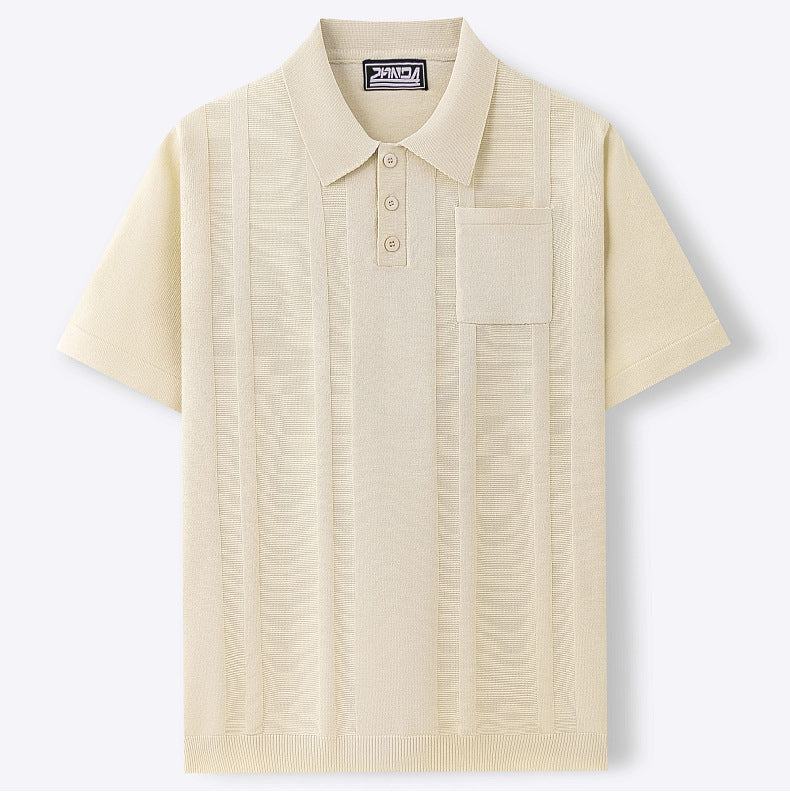KZZ Men's High-Stretch Acrylic-Cotton Knit Polo Shirt