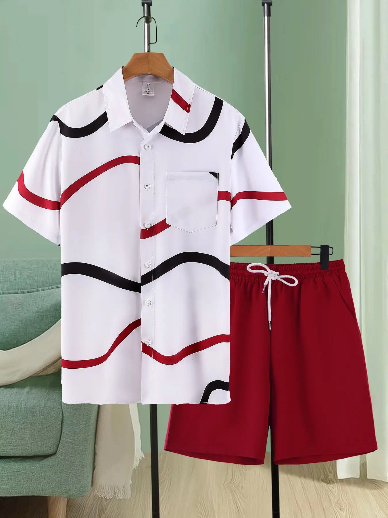 KZZ Short-Sleeve Polo Shirt and Elastic-Waist Shorts