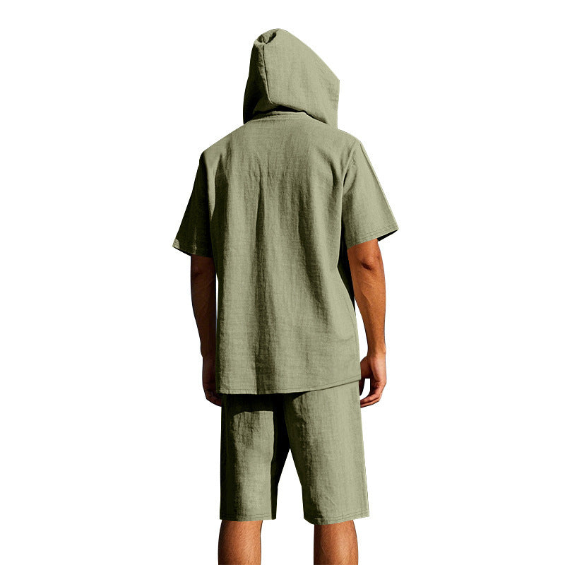 KZZ Men's Linen Hooded Two-Piece Set