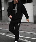 KZZ Men's  Printed Hoodie and Drawstring Sweatpants Set